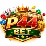 P44 Bet Game logo featuring mobile casino elements like cards, dice, coins, and jackpot symbols representing real money gaming.